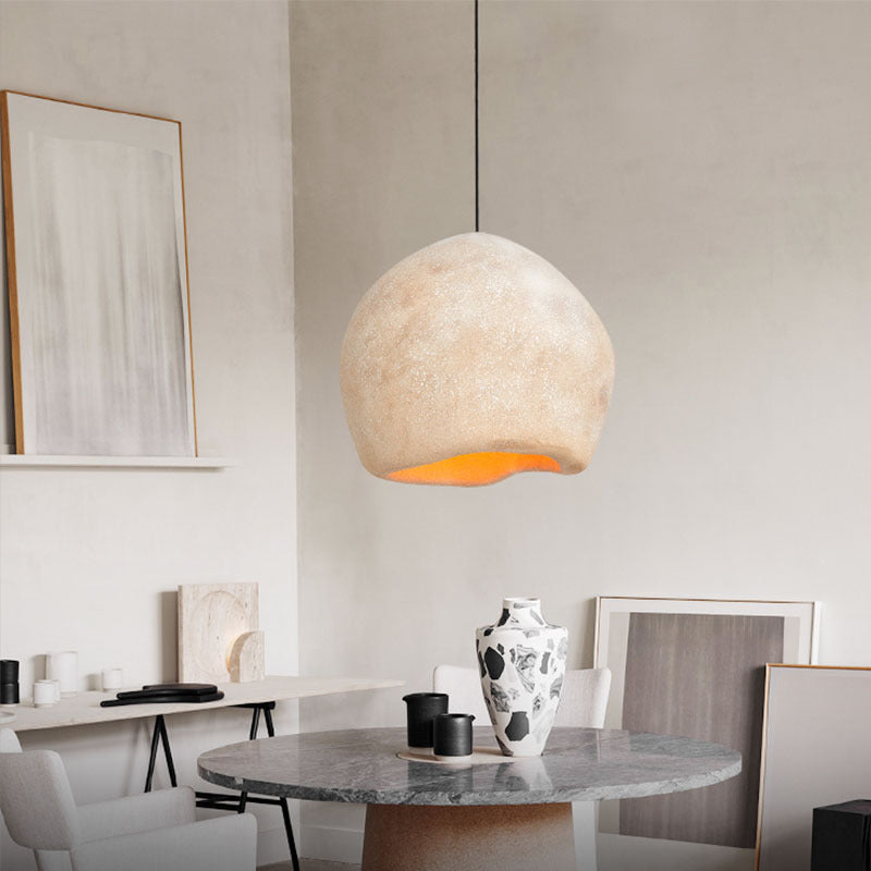 Traditional Japanese Irregular Imitation Stone 1-Light Pendant Light For Living Room