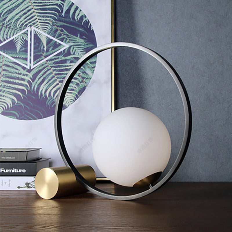 Modern Minimalist Circle Orb Copper Glass 1-Light Table Lamp For Bedroom