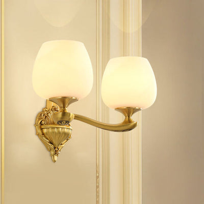 Modern Light Luxury Round Glass Gold-Finished Frame 1/2 Light Wall Sconce Lamp