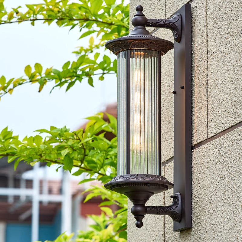 Lampe murale à un feu en cylindre de verre en aluminium étanche rétro contemporain pour jardin 