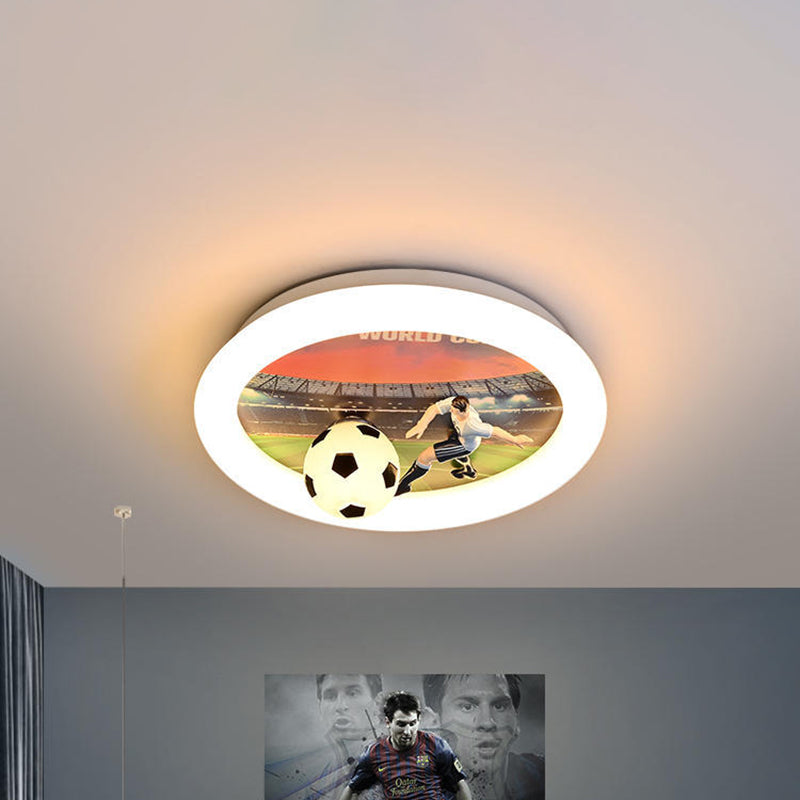 Contemporary Creative Kids Football Iron Acrylic LED Flush Mount Ceiling Light For Bedroom