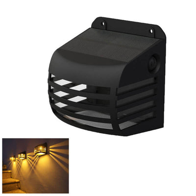 Outdoor Solar Square Striped Cage LED Waterproof Wall Sconce Lamp