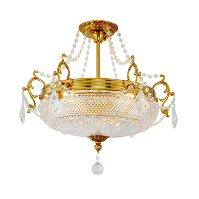 Modern Luxury Round Copper Crystal 3-Light Semi-Flush Mount Ceiling Light For Living Room