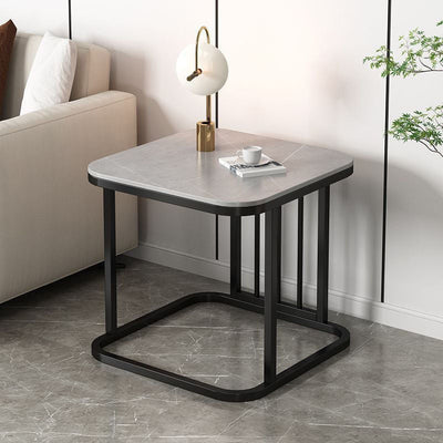 Modern Minimalist Rectangular Square Rock Slab Iron End Table For Living Room