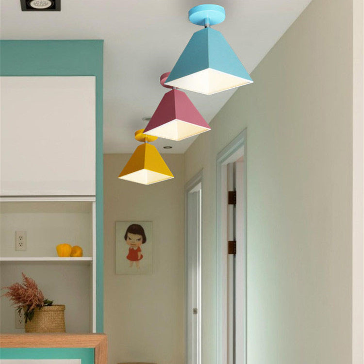 Contemporary Creative Trapezoid Iron 1-Light Semi-Flush Mount Ceiling Light For Living Room