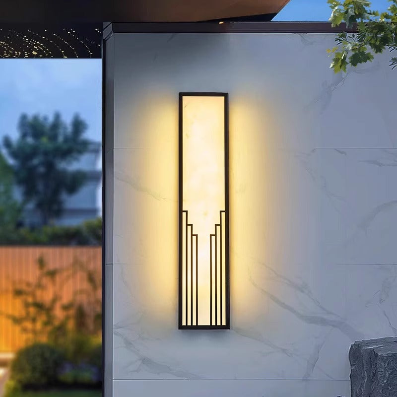 Modern Minimalist Rectangular Stainless Steel Marble LED Outdoor Wall Sconce Lamp For Garden