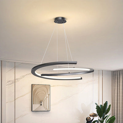 Modern Minimalist Aluminum Silicone Curved Strip LED Chandelier For Living Room