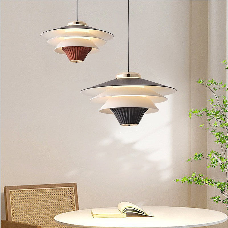 Contemporary Creative Multi-Tier Round Flying Saucer Iron Aluminum Acrylic LED Pendant Light For Bedroom