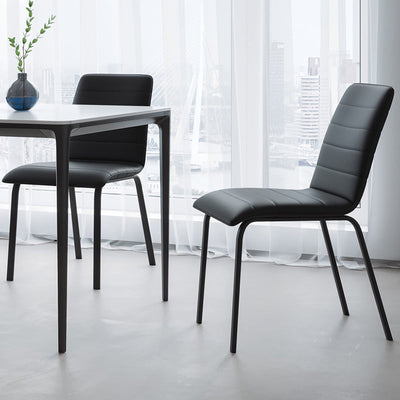 Modern Minimalist Rectangular Striped Leather Carbon Steel Dining Chair Backrest For Dining Room