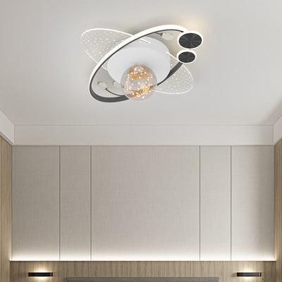 Contemporary Creative Kids Round Orb Moon Iron Acrylic LED Semi-Flush Mount Ceiling Light For Bedroom