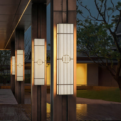 Traditional Chinese Rectangular Stainless Steel Plastic LED Outdoor Wall Sconce Lamp For Entryway