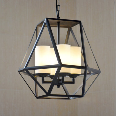 Contemporary Industrial Quadrilateral Trapezoidal Iron 3/4 Light Chandelier For Living Room