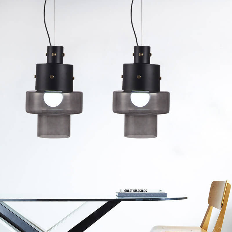 Nordic Minimalist Glass Barrel Shape Smoke Gray 1-Light Pendant Light