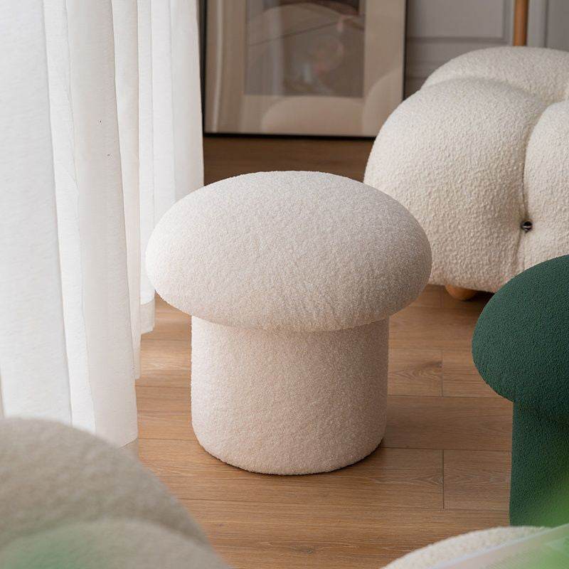 Contemporary Scandinavian Lambswool Cotton Hemp Sponge Wood Round Mushroom Vanity Stool Backless For Bedroom