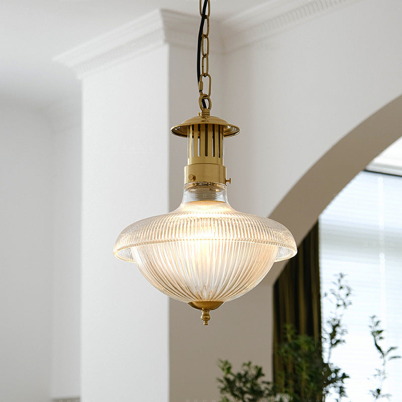 Contemporary Retro Ribbed  Iron Glass 1-Light Pendant Light For Living Room