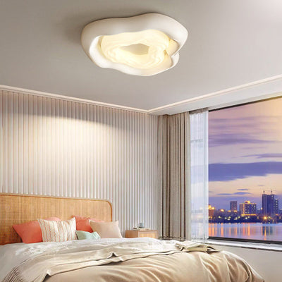 Modern Minimalist Cream Cloud PE Iron LED Flush Mount Ceiling Light For Living Room