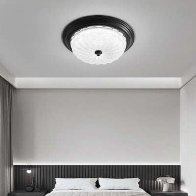 Contemporary Nordic Round Strip Crystal Glass Copper LED Flush Mount Ceiling Light For Bedroom