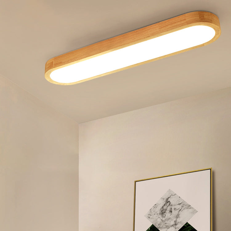 Traditional Japanese Rectangular Solid Wood Acrylic LED Flush Mount Ceiling Light For Living Room