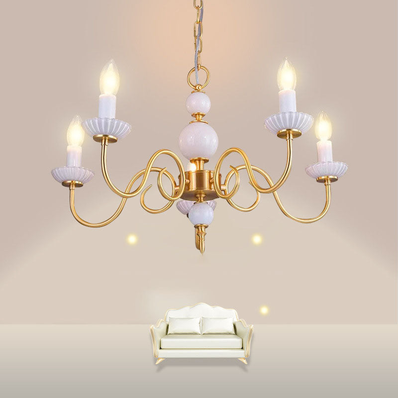 Traditional French Full Copper Frame Candelabra 5-Light Chandelier For Living Room