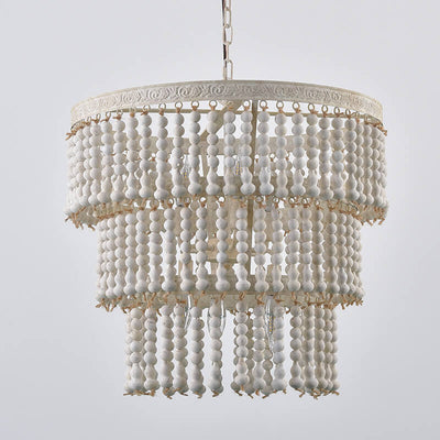 Modern Transitional Round Wood Bead Hardware 6-Light Chandelier For Living Room