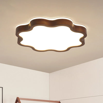 Contemporary Creative Plum Shaped Wooden Acrylic LED Flush Mount Ceiling Light For Bedroom