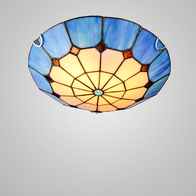 Traditional Tiffany Dome Iron Glass 2/3/4 Light Flush Mount Ceiling Light For Living Room