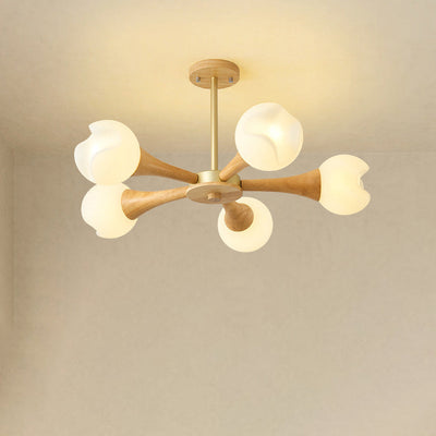 Contemporary Nordic Branch Flower Rubberwood Plastic 3/5 Light Chandelier For Living Room