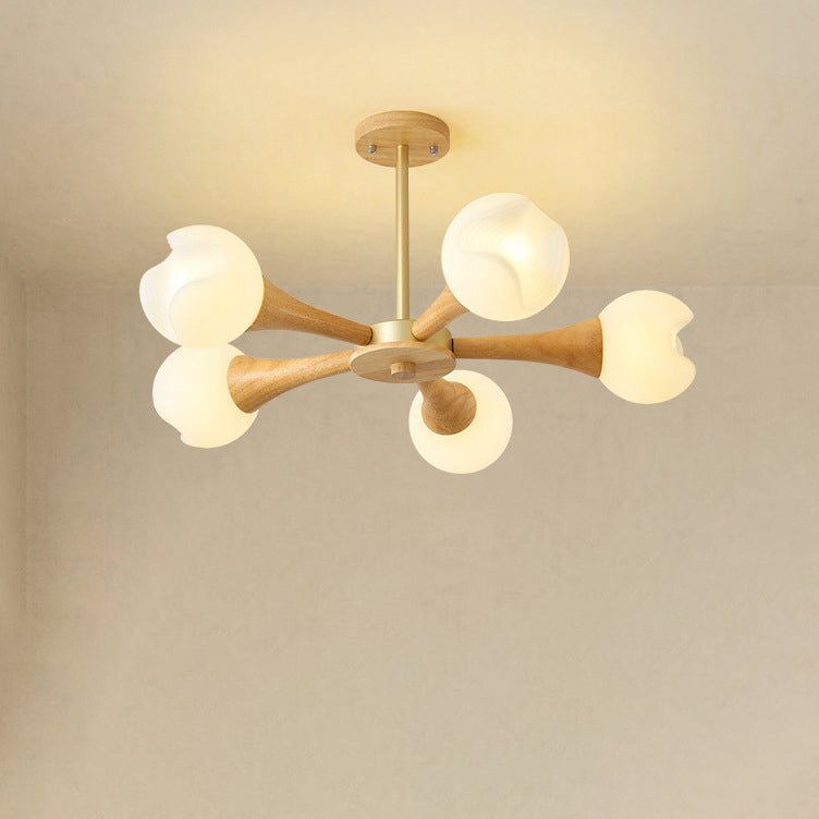 Contemporary Nordic Branch Flower Rubberwood Plastic 3/5 Light Chandelier For Living Room