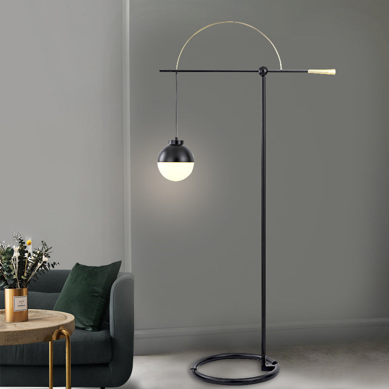 Contemporary Scandinavian Fishing Rod Iron Glass 1-Light Standing Floor Lamp For Living Room