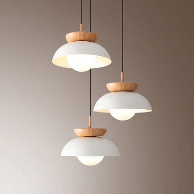 Modern Minimalist Round Bowl Wood Iron 1-Light Pendant Light For Living Room