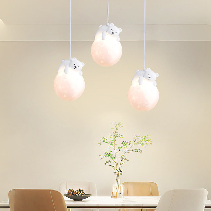 Contemporary Creative PE Spherical Shade Resin Animal Rabbit Bear Design 1-Light Pendant Light For Living Room