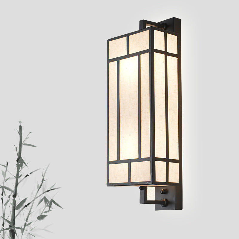 Contemporary Retro Rectangular Fabric Shade Iron 1-Light Wall Sconce Lamp For Dining Room