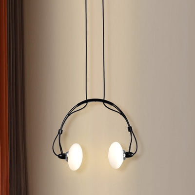 Contemporary Creative Headphone Iron Glass Shade 2-Light Chandelier For Living Room