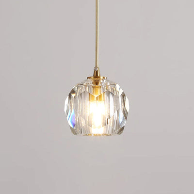 Modern Luxury Radiant Clear Crystal Ball Copper 1-Light Pendant Light For Living Room