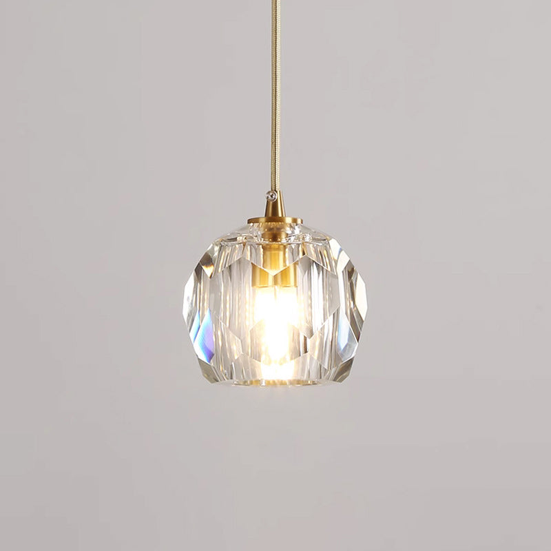 Modern Luxury Radiant Clear Crystal Ball Copper 1-Light Pendant Light For Living Room