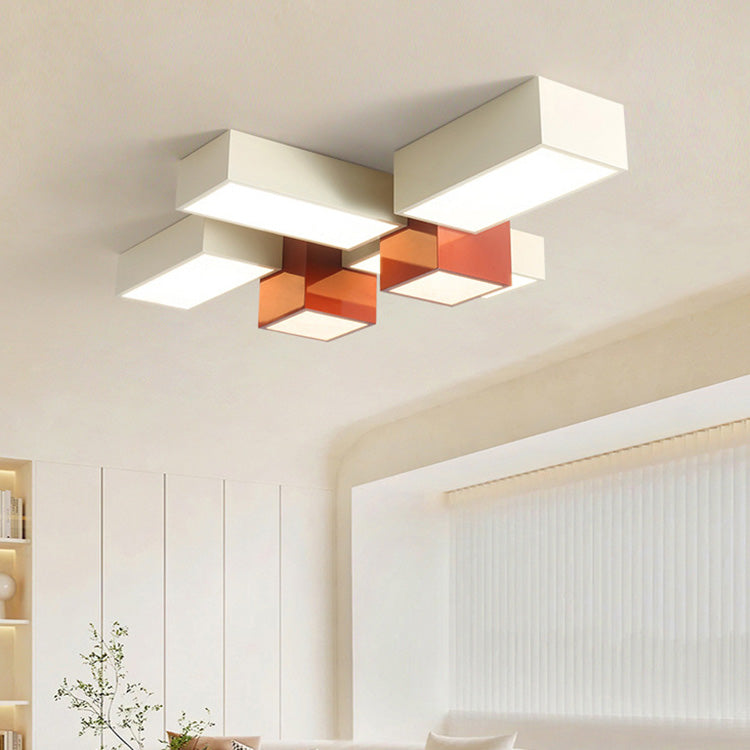 Contemporary Creative Square Hardware Acrylic LED Flush Mount Ceiling Light For Living Room