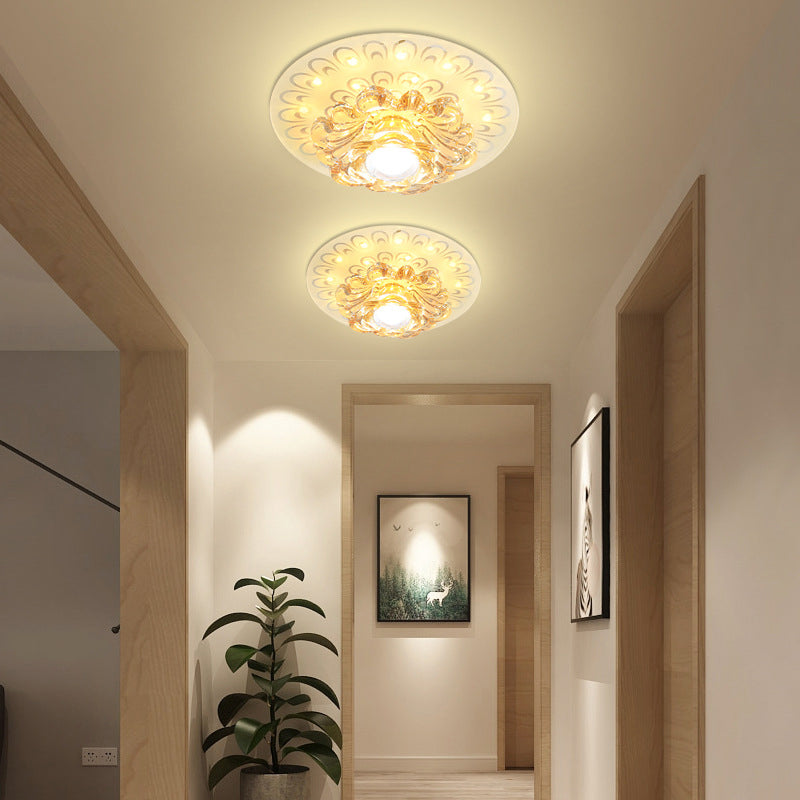 Modern Luxury Crystal Glass Round Flower LED Flush Mount Ceiling Light For Hallway