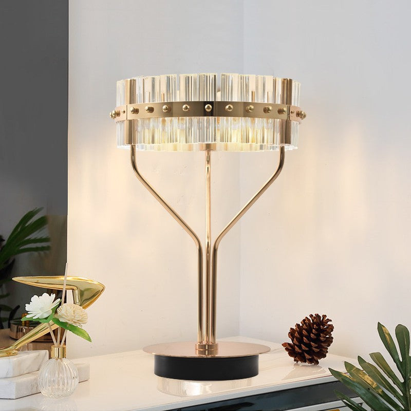 Contemporary Luxury Dazzling Prismatic Crystal Hardware Frame LED Table Lamp For Bedroom