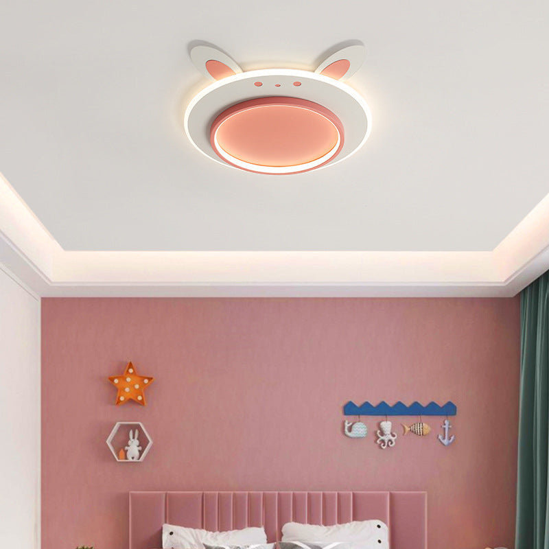 Modern Simplicity Kids Iron Acrylic Rabbit Round LED Flush Mount Ceiling Light For Bedroom