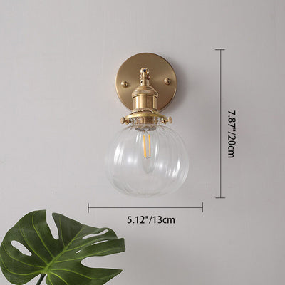 Contemporary Retro Brass Finish Frame Glass Ball 1-Light Wall Sconce Lamp For Bedroom