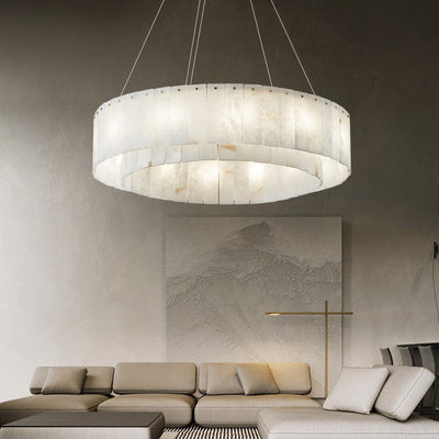 Contemporary Scandinavian Round Copper Stone 8/12/14 Light Chandelier For Living Room