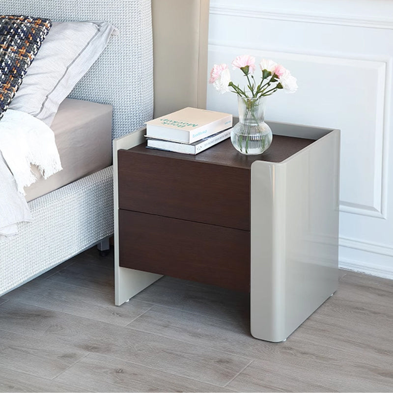 Contemporary Simplicity Square MDF Wood Grain Side Table 2-Drawer For Living Room