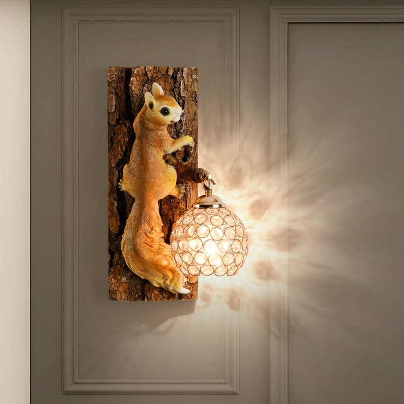 Contemporary Creative Squirrel Resin Crystal 1-Light Wall Sconce Lamp For Bedroom