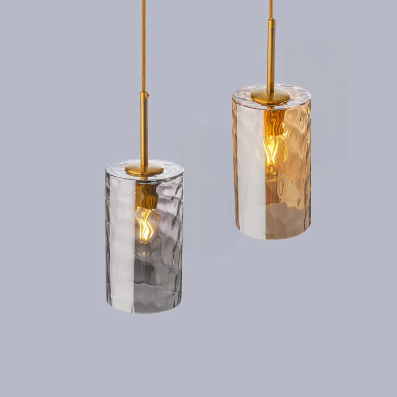 Luminaire suspendu contemporain scandinave à 1 lumière en verre et fer cylindrique pour le salon 