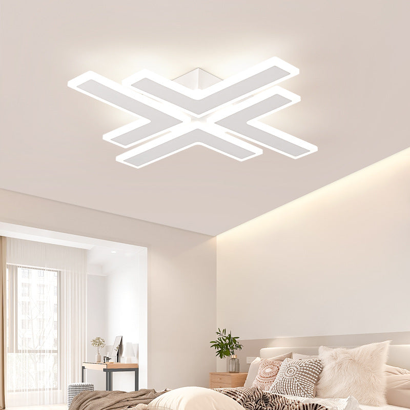 Modern Minimalist Line Square Round Iron Acrylic LED Semi-Flush Mount Ceiling Light For Bedroom