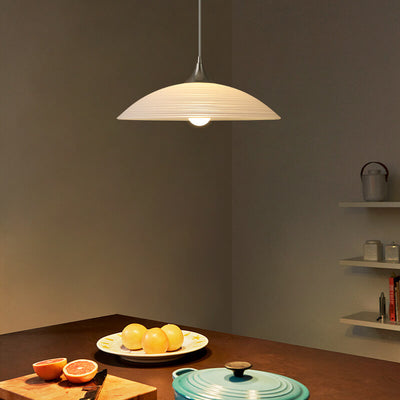 Minimalist Jade White Glass Round Flying Saucer Design 1-Light Pendant Light