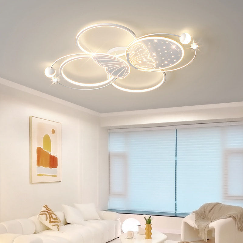 Contemporary Creative Acrylic Butterfly Iron LED Flush Mount Ceiling Light For Bedroom