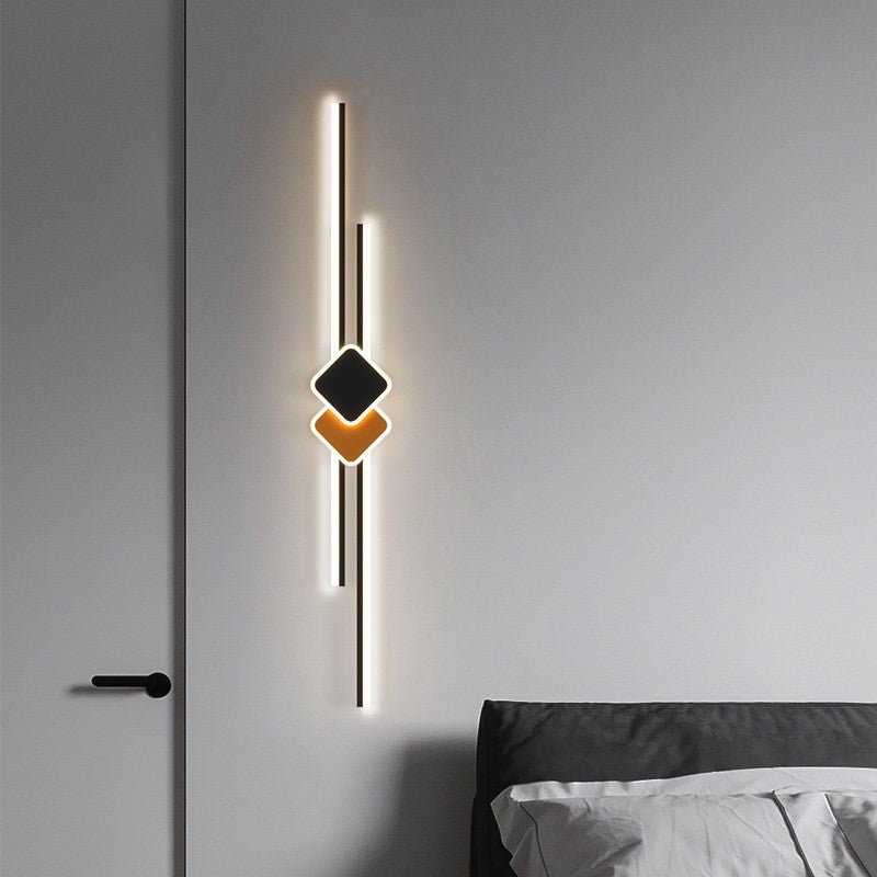 Modern Minimalist Long Strip Rhombus Iron Aluminum Acrylic LED Wall Sconce Lamp For Living Room