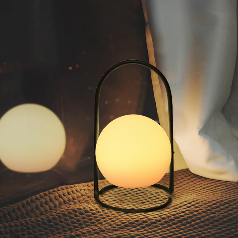 Contemporary Nordic Metal PE Ball Egg Cube Cylinder LED Hanging Rechargeable Table Lamp For Bedside