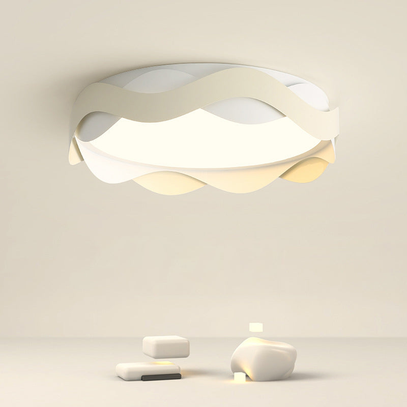 Contemporary Creative Cream Waves Round Acrylic Iron LED Flush Mount Ceiling Light For Living Room